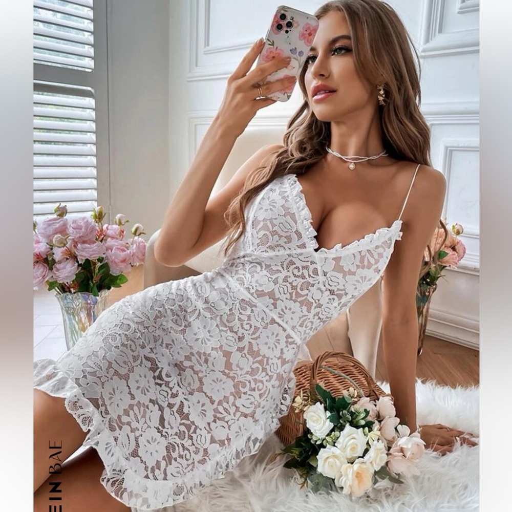 Lace ruffle trim cami dress